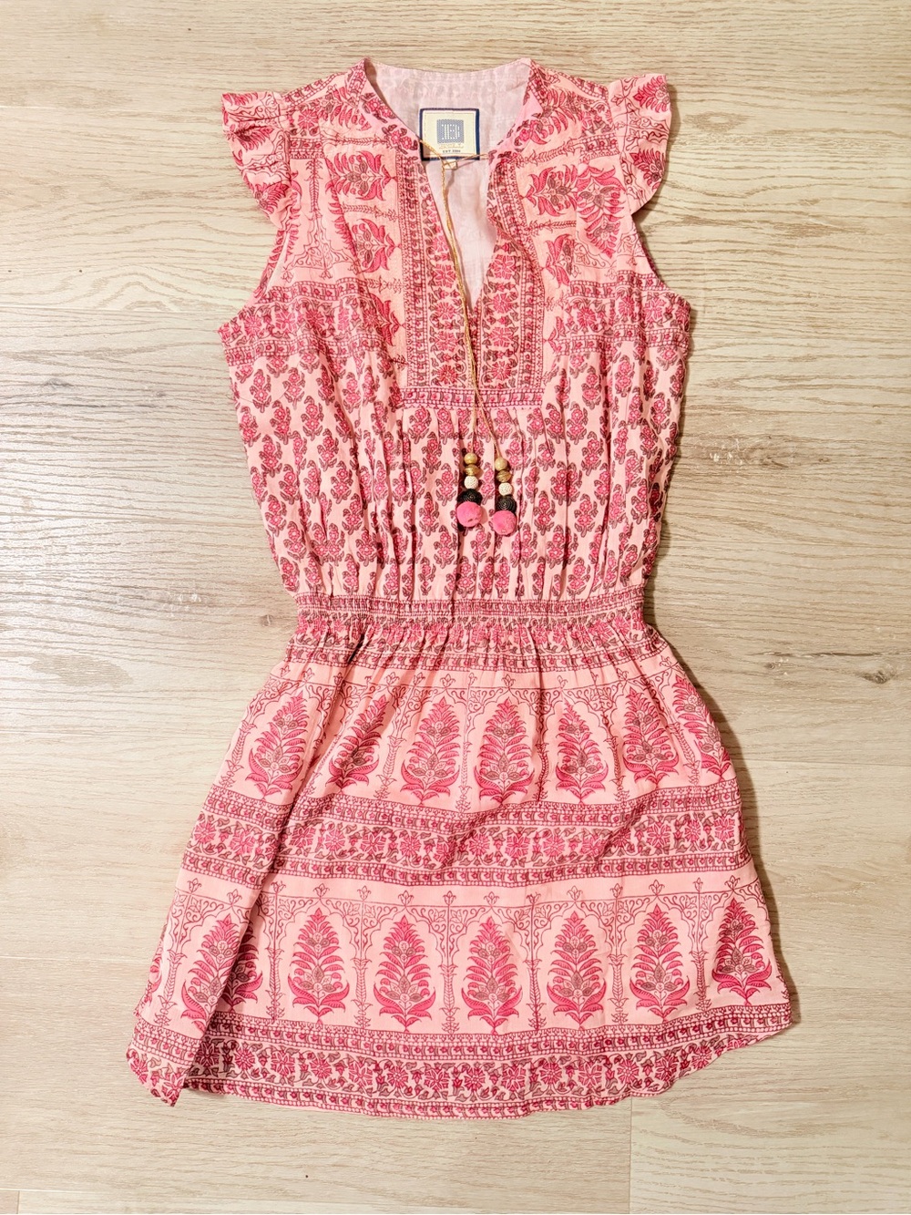 Bell by Alicia Bell Pink Boho Print Mini Dress | Flutter Sleeve Tassel Tie Dress